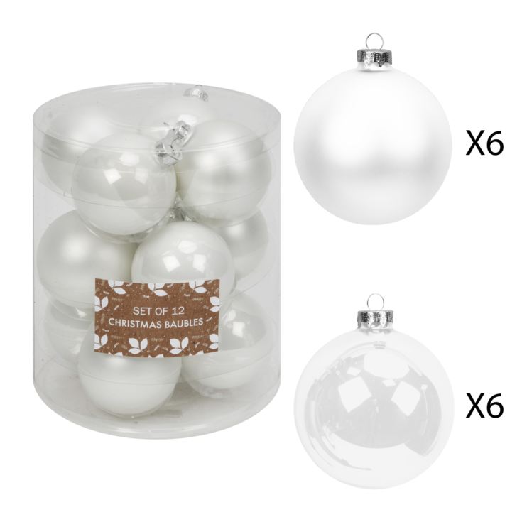 Set of 12 White Baubles 6.7cm product image