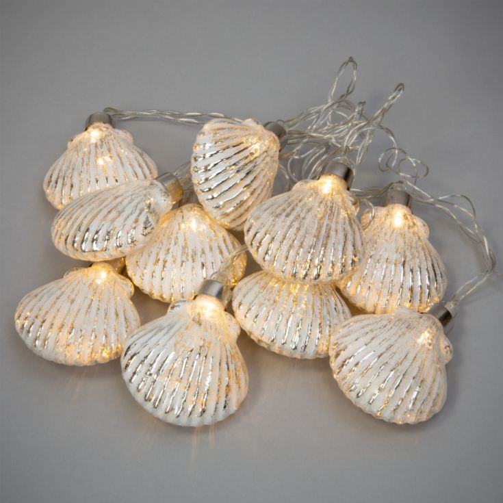 Set of 10 Glass Silver Sea Shell Bauble LED Light Chain product image