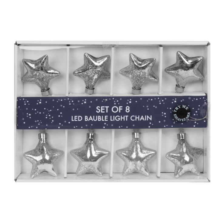 8 Glass Silver Star Bauble LED Light Chain - 2.6m product image