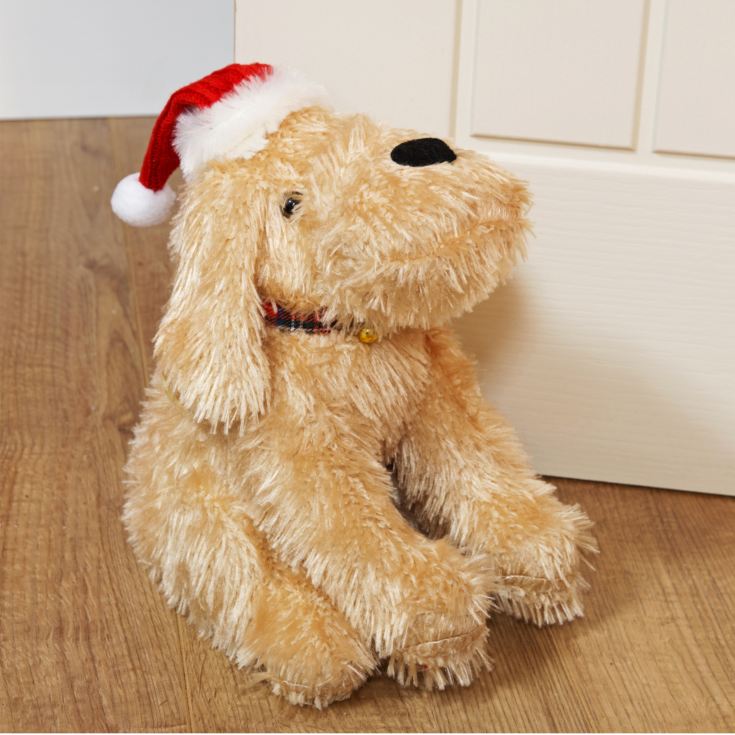 Blonde Dog Doorstop with Tartan Bow Collar product image