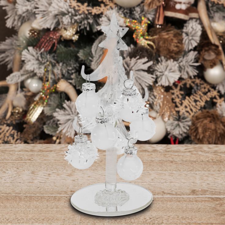 Small Decorative Clear Glass Tree with Frosted Baubles 15cm product image