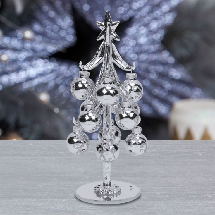 Medium Glass Tree Ornament with Silver Baubles 20cm product image