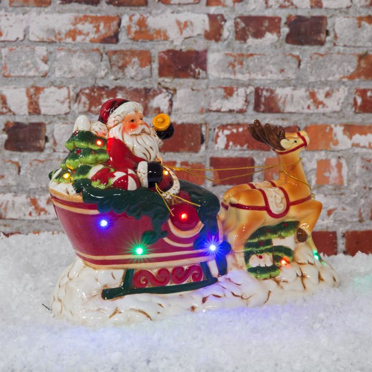 Light Up LED & Musical Santa and Reindeer Sleigh Figurine product image