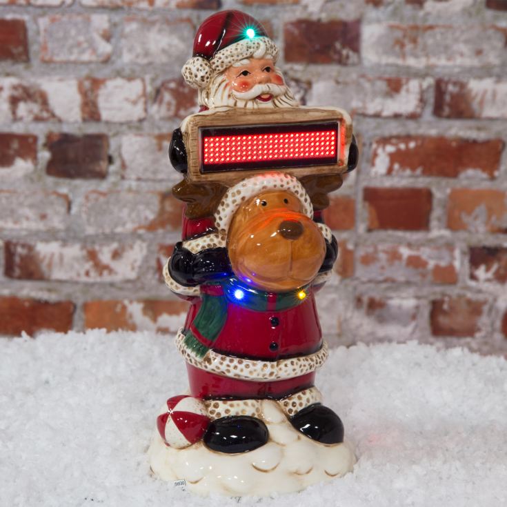 Light Up Ceramic LED Reindeer & Santa Sign product image