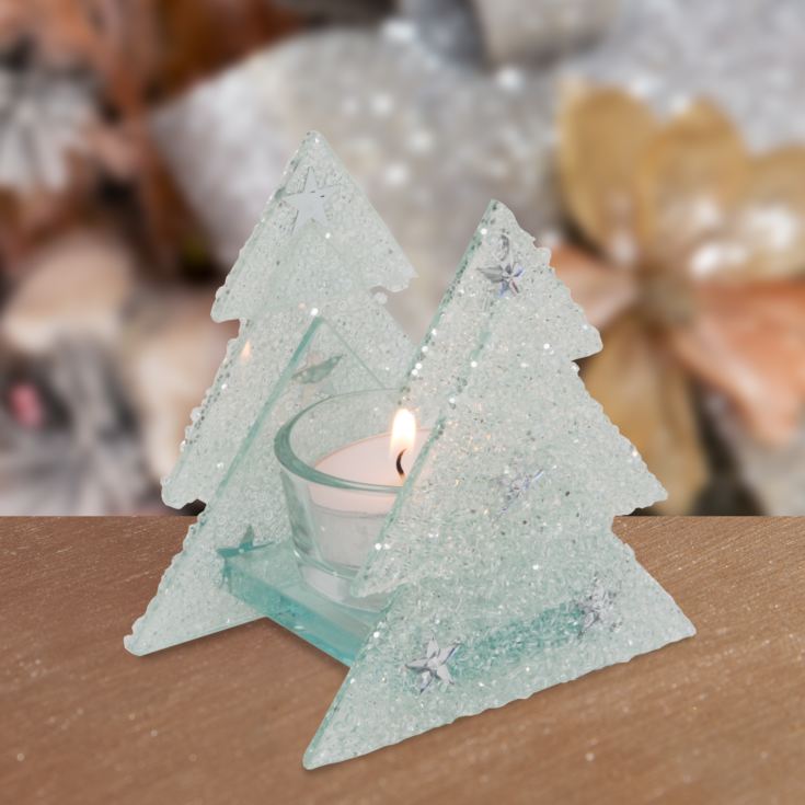 Glass Glitter Christmas Tree Single Tealight Holder product image