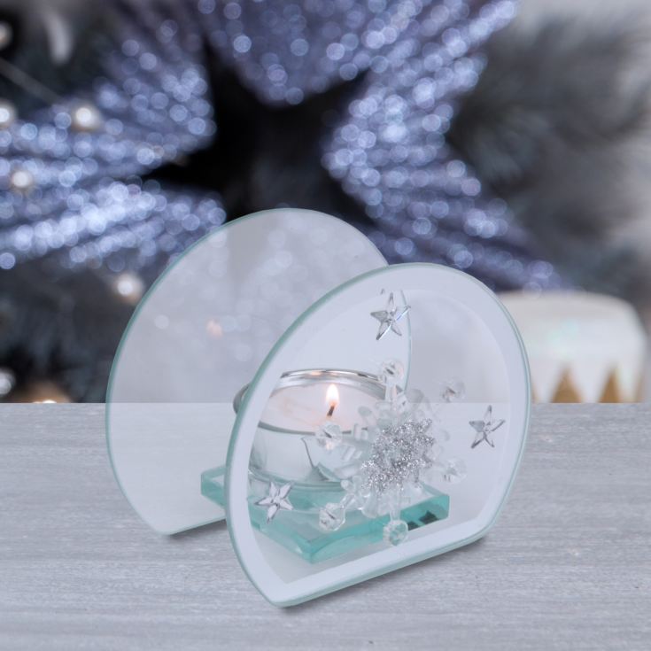 Glass Single Tealight Holder - Snowflake Design product image