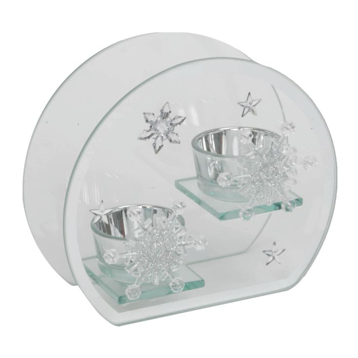 Glass Double Tealight Holder - Snowflake Design product image