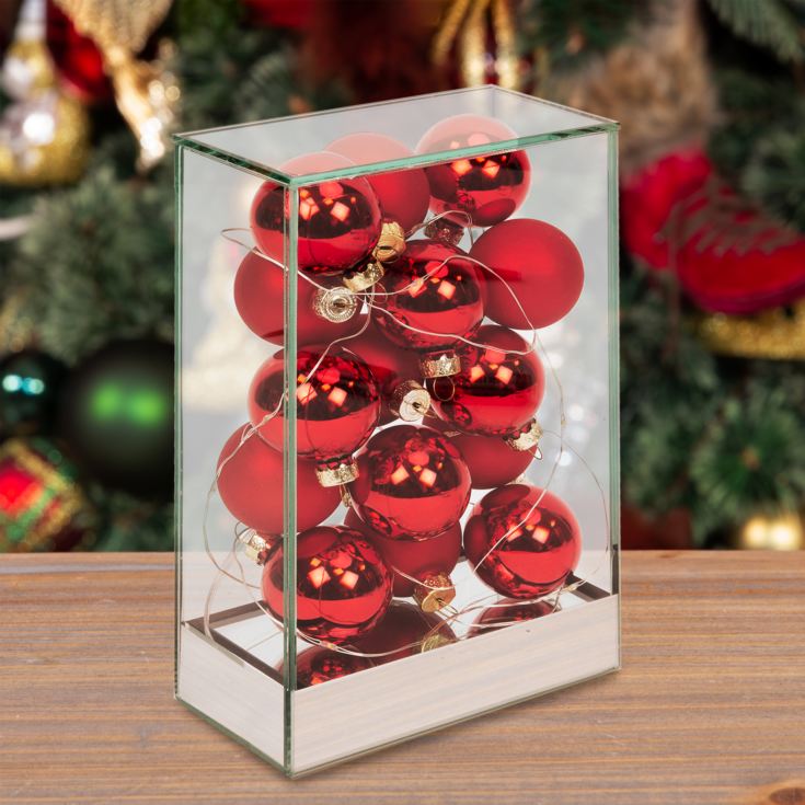 Glass Tower with LED Lights and Red Baubles product image