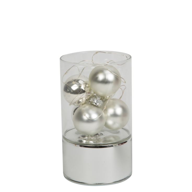 Glass LED Cylinder with Silver Baubles 15.5cm product image