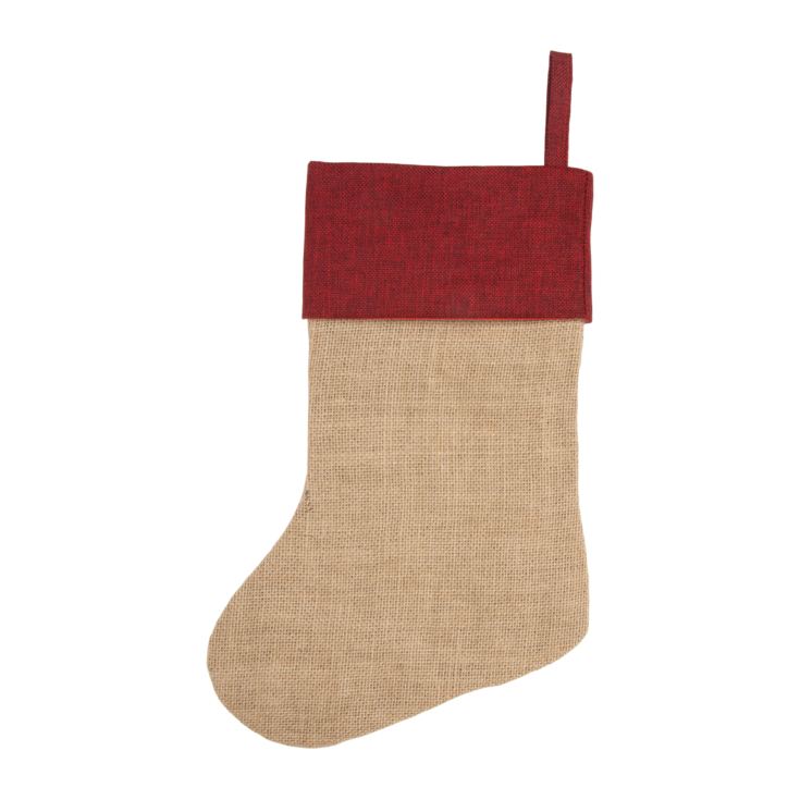 Personalisable Jute Stocking with Red Trim product image