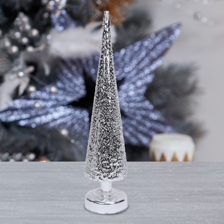 LED Light Up Silver Glass Tree 40cm product image