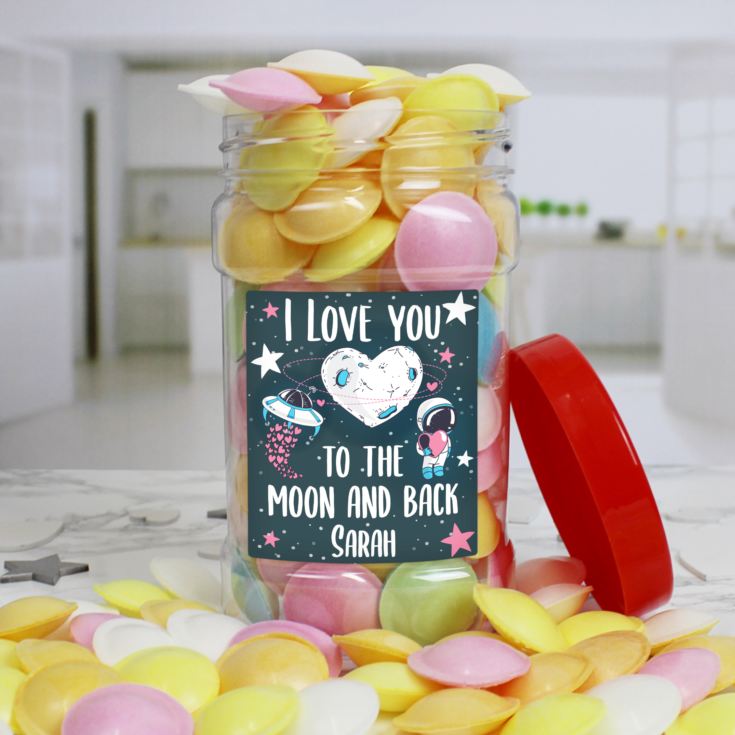 Personalised I LOVE YOU Flying Saucers Sweet Jar The Gift Experience