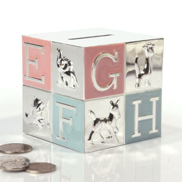 Engraved Pink and Blue Alphabet Money Box product image