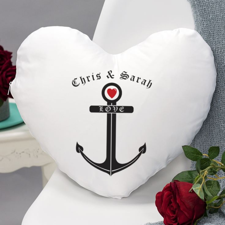 Love Anchor Heart Shaped Personalised Cushion product image