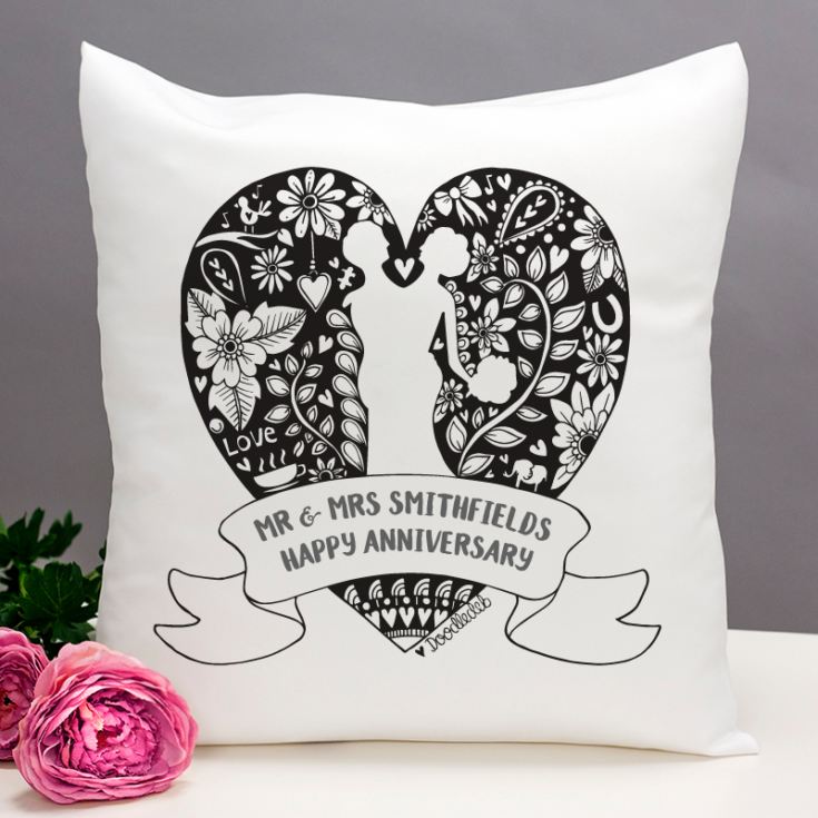 Exclusive Personalised Anniversary Doodle Heart Cushion by DoodleDeb product image
