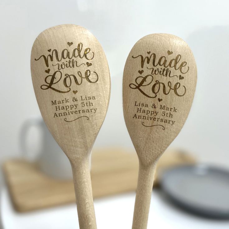 Engraved Anniversary Made With Love Pair Of Wooden Spoons product image