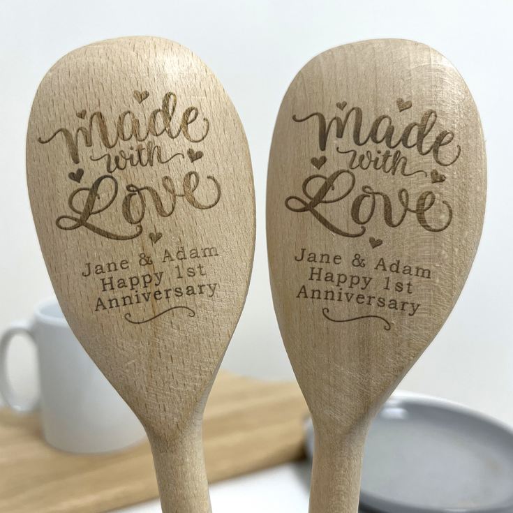 Engraved Anniversary Made With Love Pair Of Wooden Spoons product image