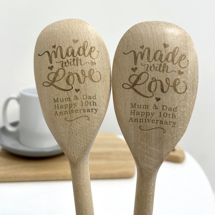 Engraved Anniversary Made With Love Pair Of Wooden Spoons product image