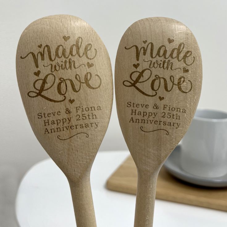 Engraved Anniversary Made With Love Pair Of Wooden Spoons product image