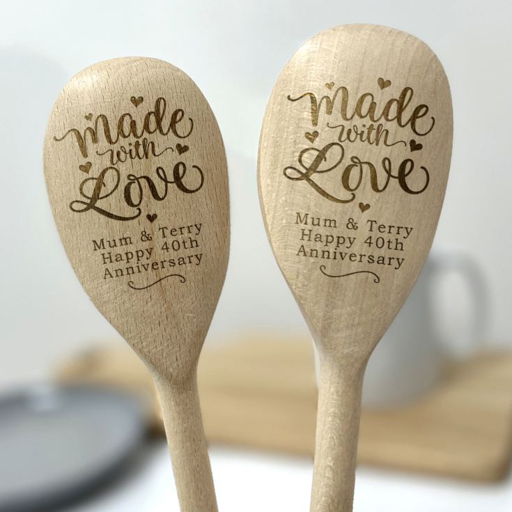 Engraved Anniversary Made With Love Pair Of Wooden Spoons product image