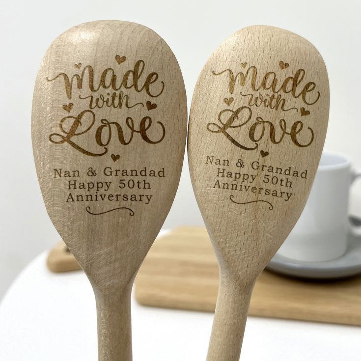 Engraved Anniversary Made With Love Pair Of Wooden Spoons product image