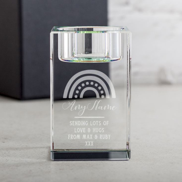 Personalised Rainbow Design Crystal Tea Light Holder product image