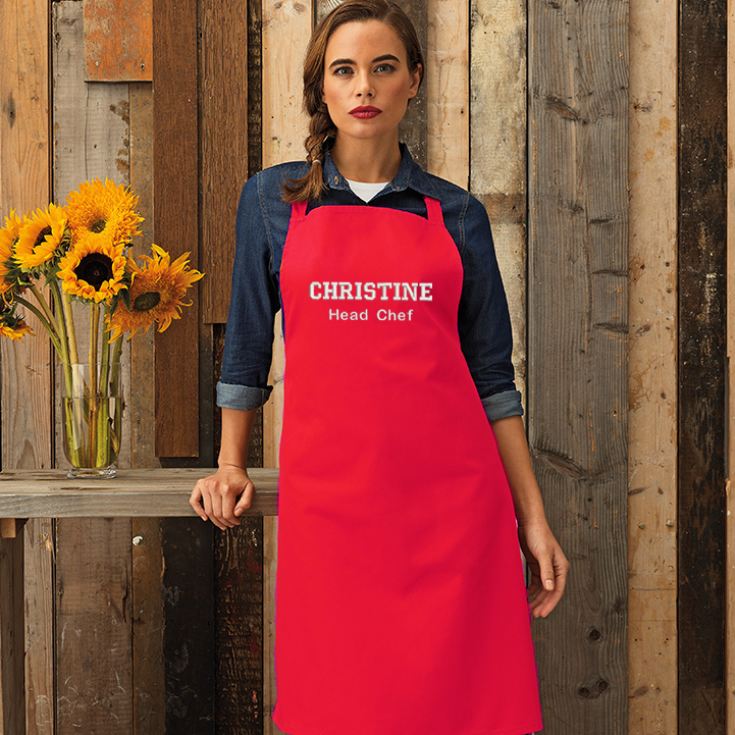 Personalised Embroidered Red Adult Bib Pocket Apron product image