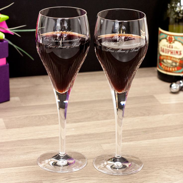 Pair Of Personalised 24 Lead Crystal Luxury Shard Wine Glasses The