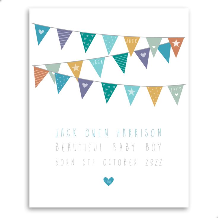 New Baby Boy Bunting Design Personalised Framed Print product image