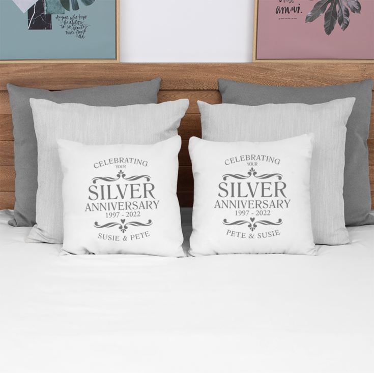 Personalised Pair Of Silver Anniversary Cushions product image