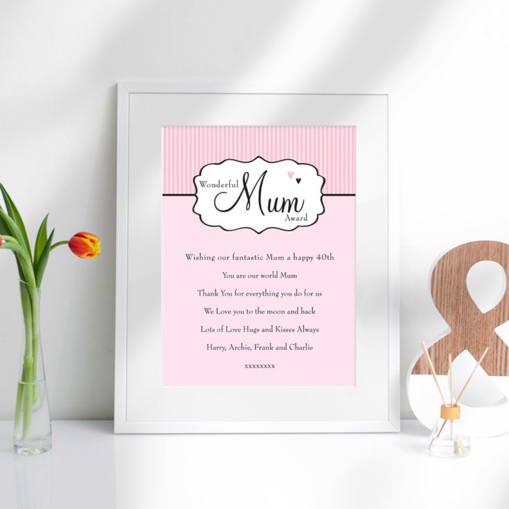 Personalised Wonderful Mum Award Framed Print product image