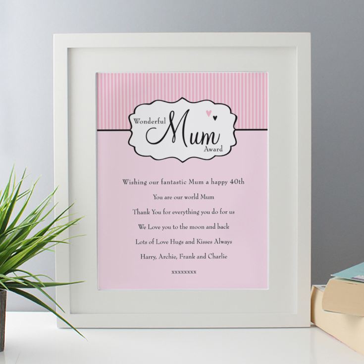 Personalised Wonderful Mum Award Framed Print product image