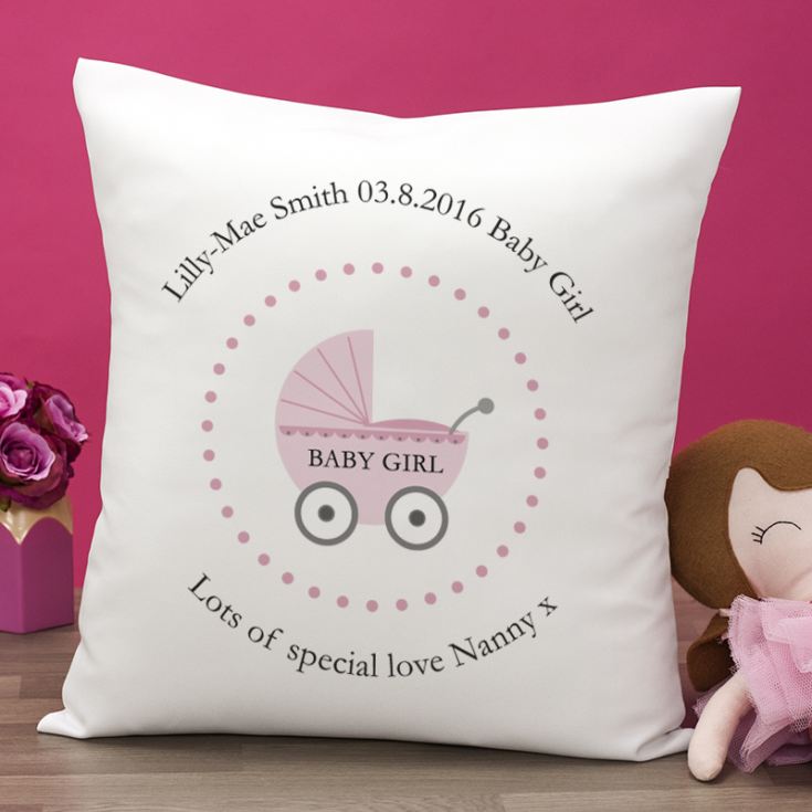 Personalised Baby Girl Birth Cushion product image