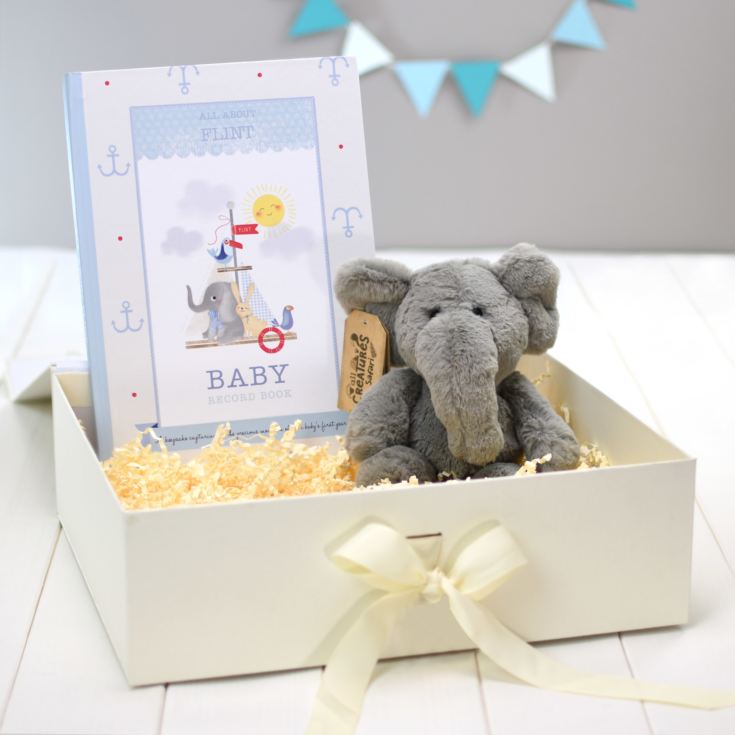 Personalised Baby Record Book with Plush Elephant product image