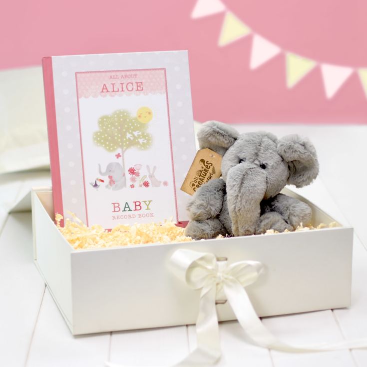 Personalised Baby Record Book with Plush Elephant The Gift Experience