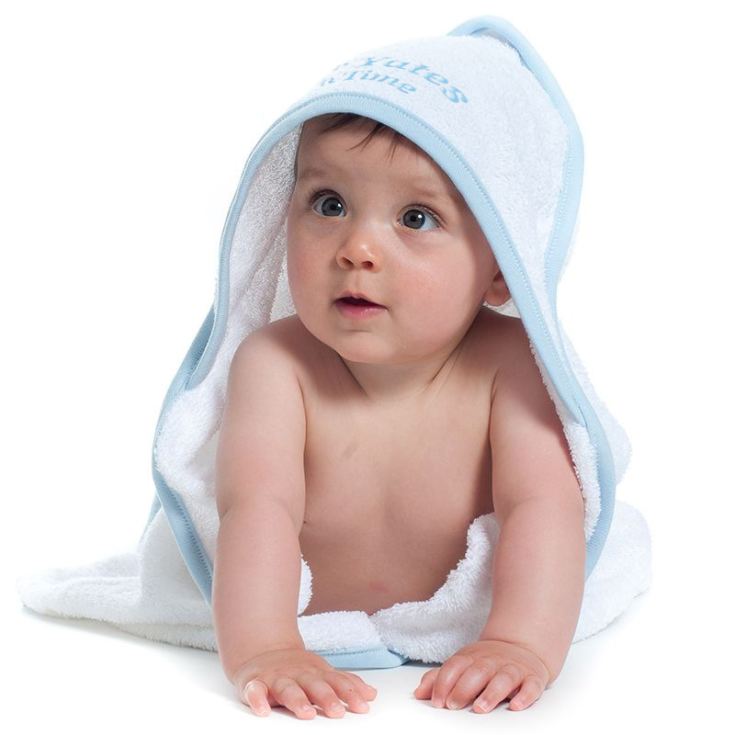Personalised Embroidered Baby's White With Blue Trim Hooded Towel product image