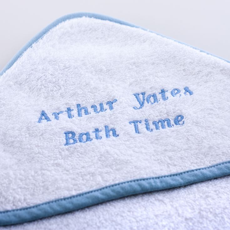 Personalised Embroidered Baby's White With Blue Trim Hooded Towel product image