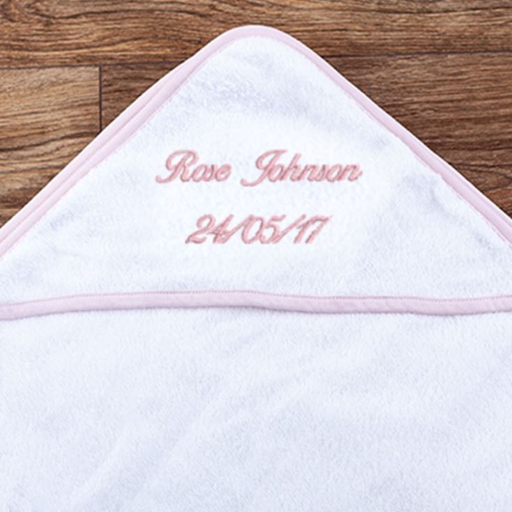 Personalised Embroidered Baby's White With Pink Trim Hooded Towel product image