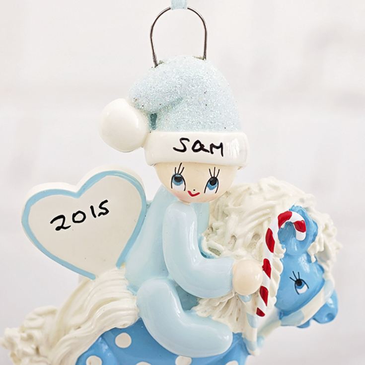Personalised Baby's 1st Christmas Blue Rocking Horse Hanging Ornament product image