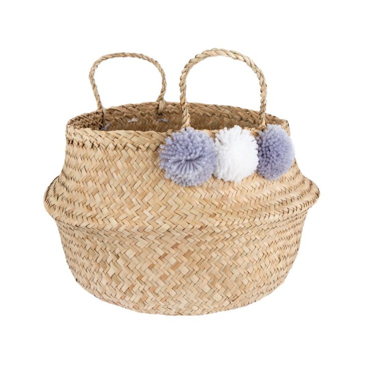 Grey Pom Pom And Seagrass Storage Basket product image