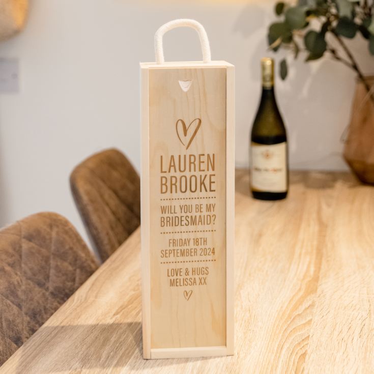 Personalised Be My Bridesmaid Wooden Wine Box product image