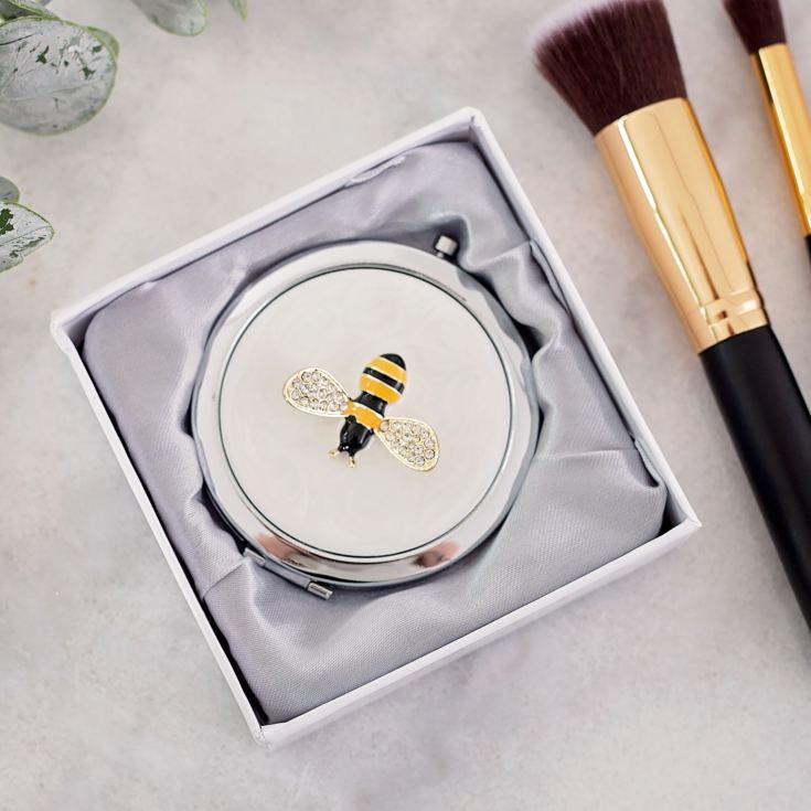 Personalised Silverplated & Crystal Bumble Bee Compact Mirror product image