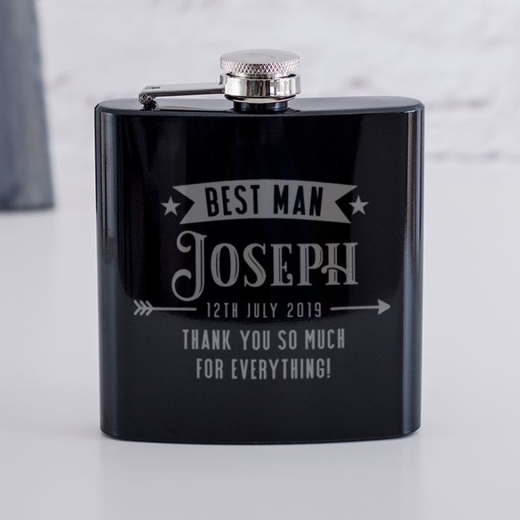 Personalised Best Man Shiny Black Hip Flask product image