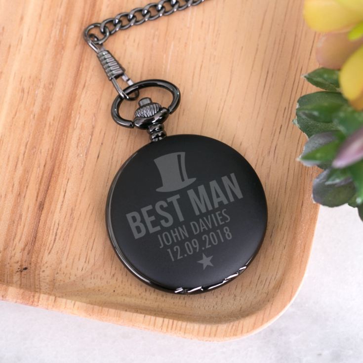 Best Man Personalised Black Pocket Watch product image