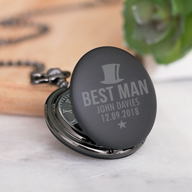 Best Man Personalised Black Pocket Watch product image