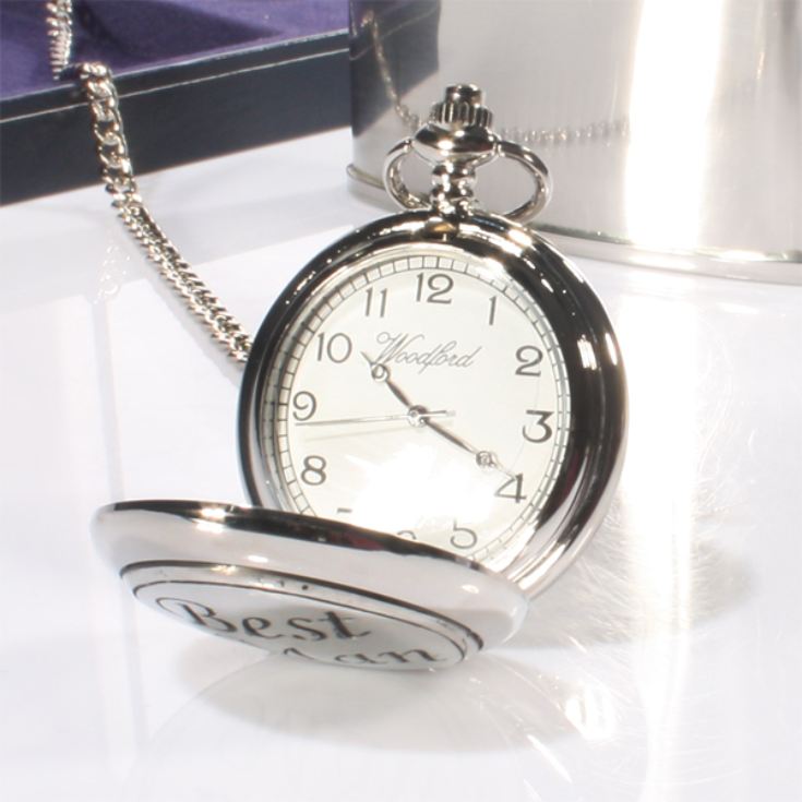 Best Man Chrome Hip Flask & Pocket Watch Gift Set in Personalised Box product image