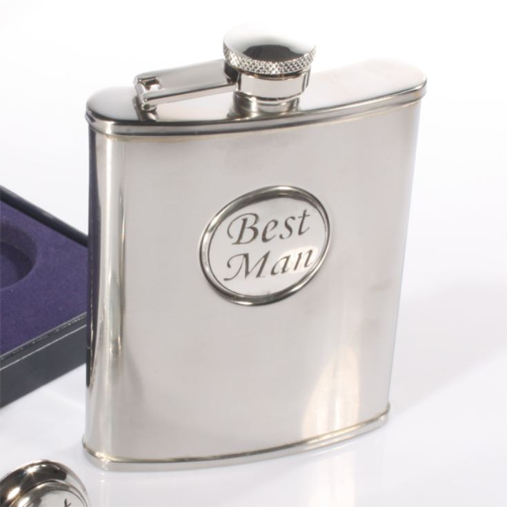 Best Man Chrome Hip Flask & Pocket Watch Gift Set in Personalised Box product image