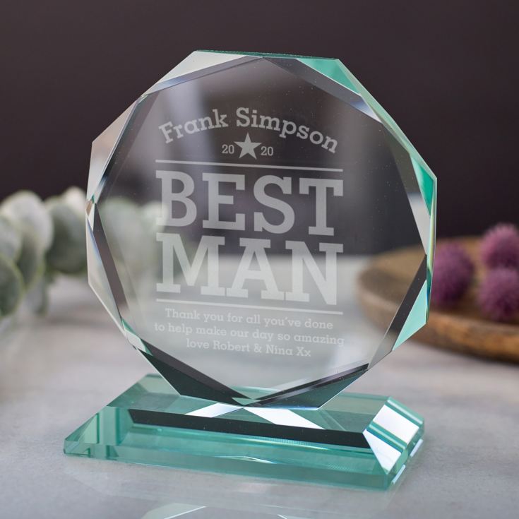 Personalised Best Man Glass Octagon Award product image