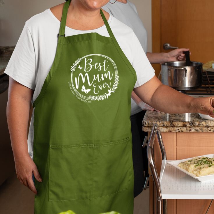 Personalised Best Mum Ever Green Apron product image