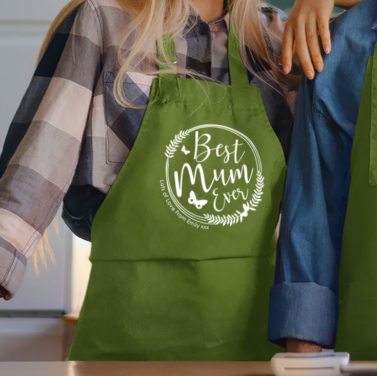 Personalised Best Mum Ever Green Apron product image